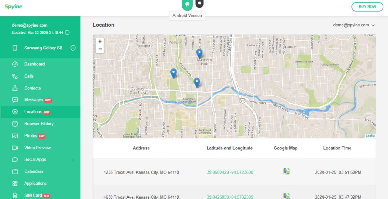 Spyine Location tracking