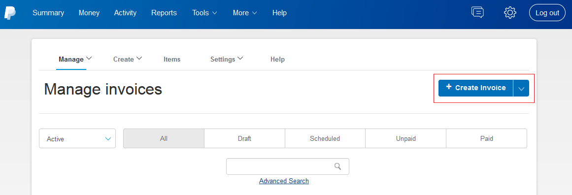 Manage Paypal invoicing